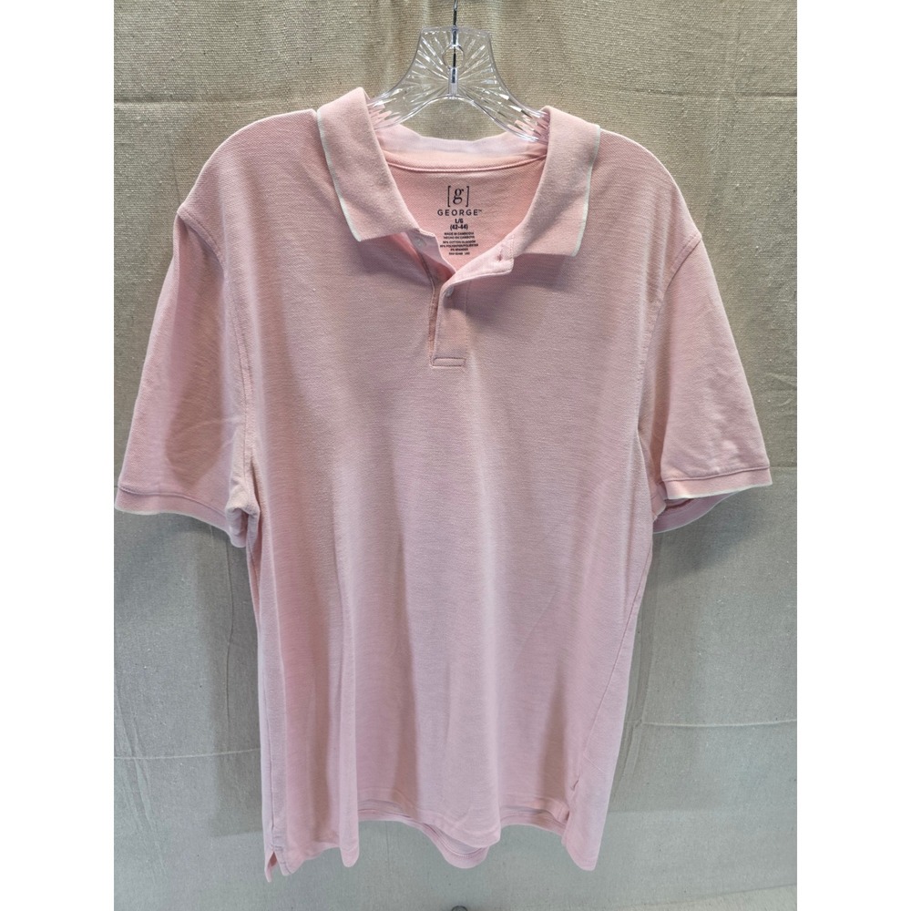 George Mens Pink Short Sleeve‎ Tipped Collar Pique Polo Shirt Size Large L 42-44
